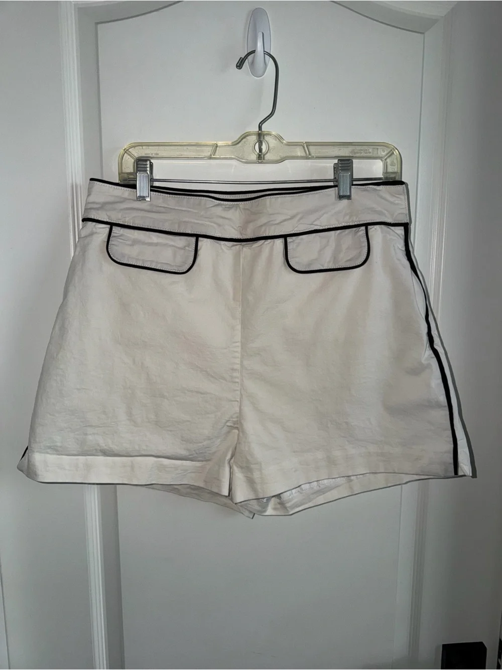 Maeve Anthropologie Womens 12 White Shorts Black Trim High Rise Cotton Stretch